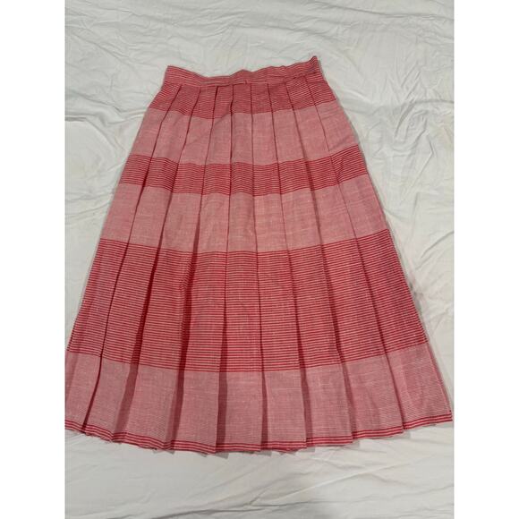 Vintage Pleated Red Striped Midi Ankle Length Skirt - Picture 7 of 11